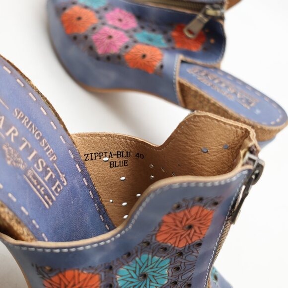 L'artiste Spring Step Zippia Blue Floral Women's EU 40 Open Toe Chunky Heel Clog - Picture 9 of 11